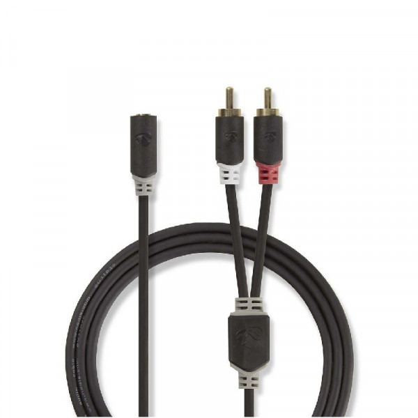 3,5mm Stereo Jack (v) - Stereo Tulp (m) Kabel - Verguld - 0,2 meter - Zwart