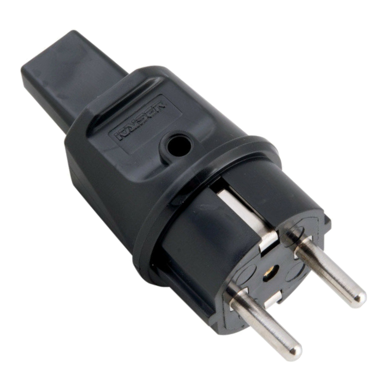 Flatcable Schuko Stekker (m) - Voor prikkabel - IP44 - 250V - 16A - Zwart