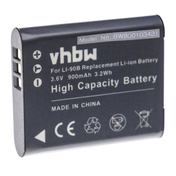 Accu voor Olympus Li-90B en Li-92B - 3,6V - 900mAh - Zwart