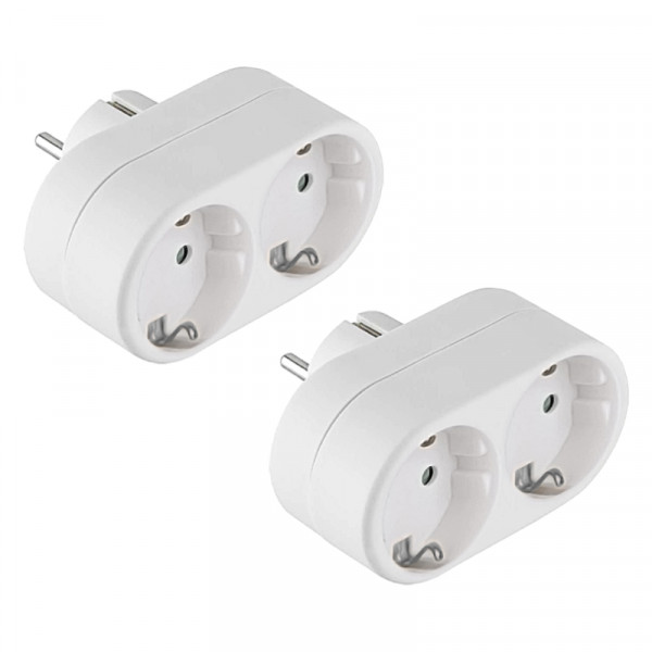 2-PACK Horizontale Stopcontact Splitter - 2-voudig - Horizontale Stopcontacten - Randaarde - Wit