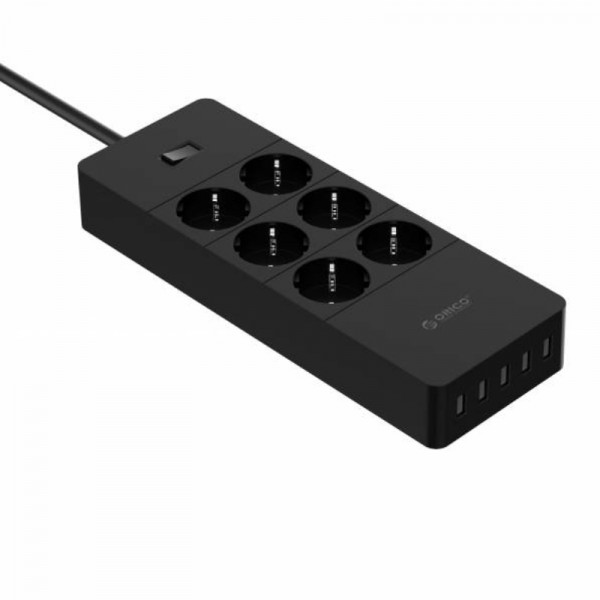 Orico 6-voudige Stekkerdoos - 5x USB Oplaadpoort - 250V - 16A - 1,5 meter - Zwart