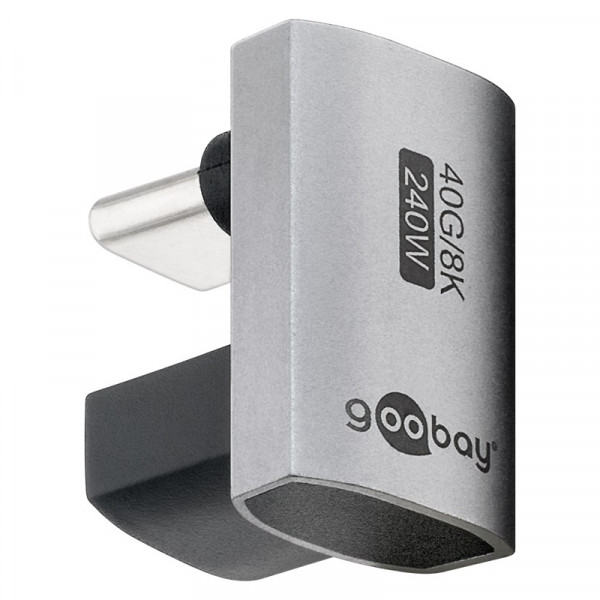 180 graden USB-C (v) naar USB-C (m) Adapter - USB4 - U-vorm - Pro - Zilver