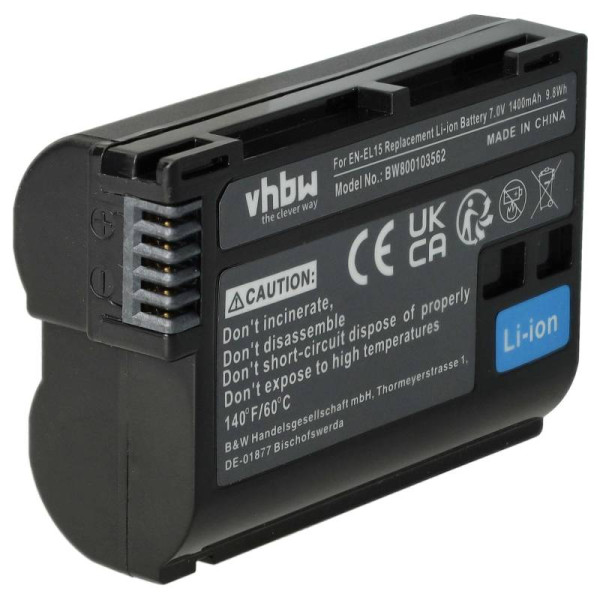 Accu voor Nikon EN-EL15, EN-EL15b, EN-EL15A, EN-EL15c - 7V - 1400mAh - Zwart