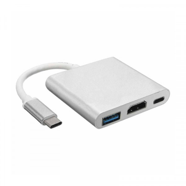 USB C 3.1 naar HDMI, USB en USB C adapter met PD zilver
