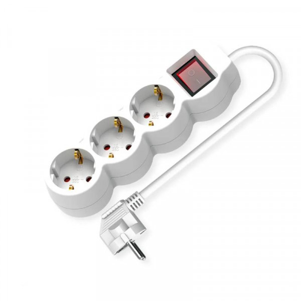 3-voudige Stekkerdoos - Ronde stopcontacten - Met schakelaar - 3680W - 3 meter - Wit