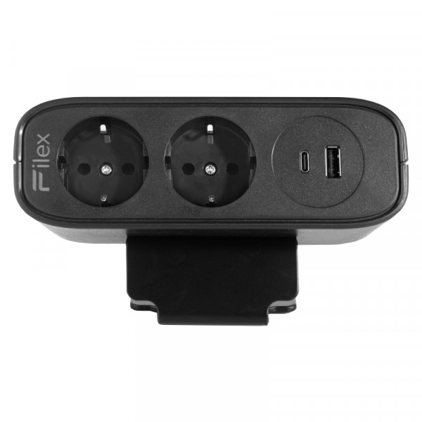 Power Desk Up EP65 - 2x Schuko - USB-A en USB-C 65W oplaadpoort - 1 meter eGST (m) - Zwart
