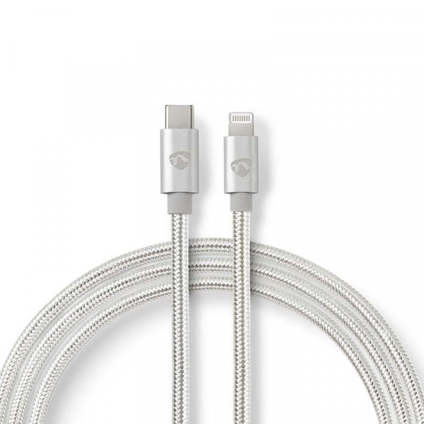 USB-C naar Lightning Kabel - MFI - Nylon sleeve - Premium - 2 meter - Zilver
