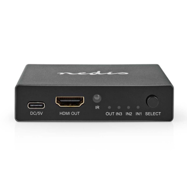 HDMI Schakelaar - 3-poorts - 8K 60Hz - Handmatig en Automatisch - Metaal - Zwart
