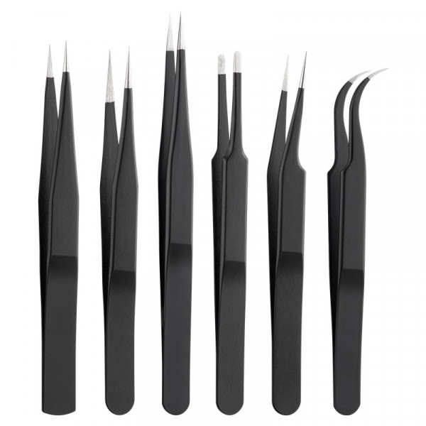 Pincet set - 6 stuks - Zwart