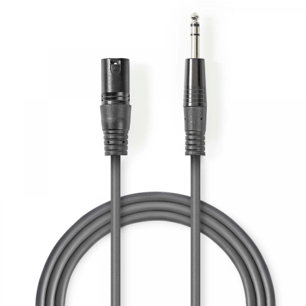 XLR 3-pin (m) - 6,35mm Stereo Jack (m) Kabel - 3 meter - Antraciet