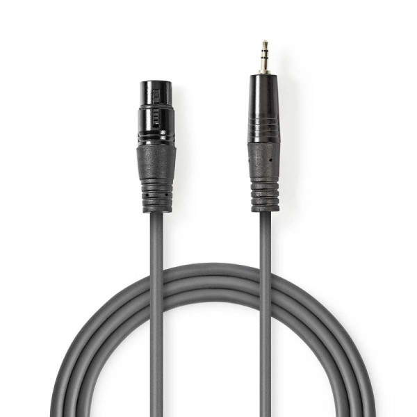 XLR 3-pin (m) - 3,5mm Stereo Jack (m) Kabel - 1,5 meter - Antraciet