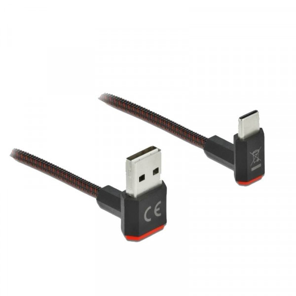 Delock USB-A naar USB-C Kabel - USB 2.0 - USB-A Haaks naar boven en onder - 0,5 meter - Zwart