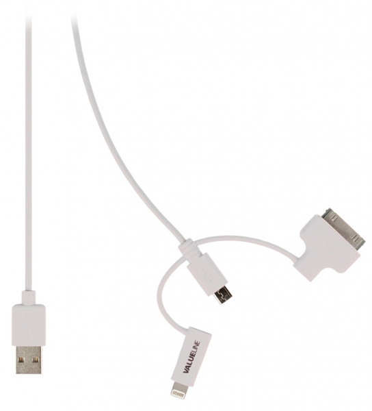 USB 2.0 - Micro USB + Lightning + 30-pins Dock Kabel 1m Wit