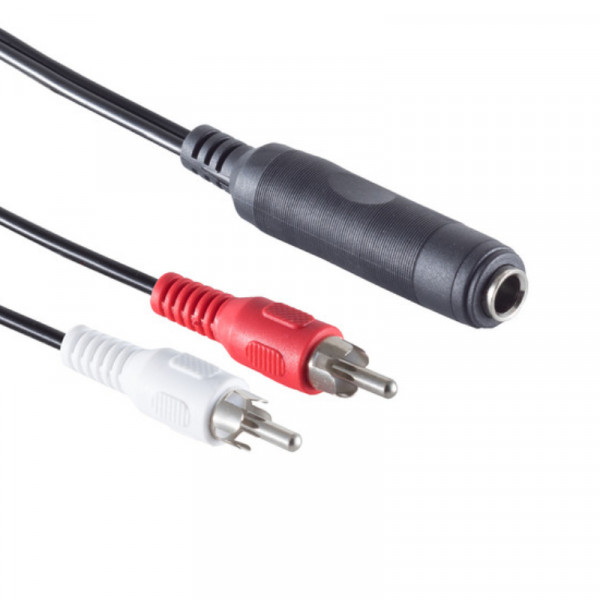 6,35mm Stereo Jack (v) - Stereo Tulp (m) Kabel - 0,2 meter - Zwart