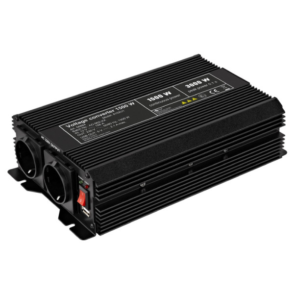 12V naar 230V Gemodificeerde Sinus Spanningsomvormer - 1500W - Premium - Zwart