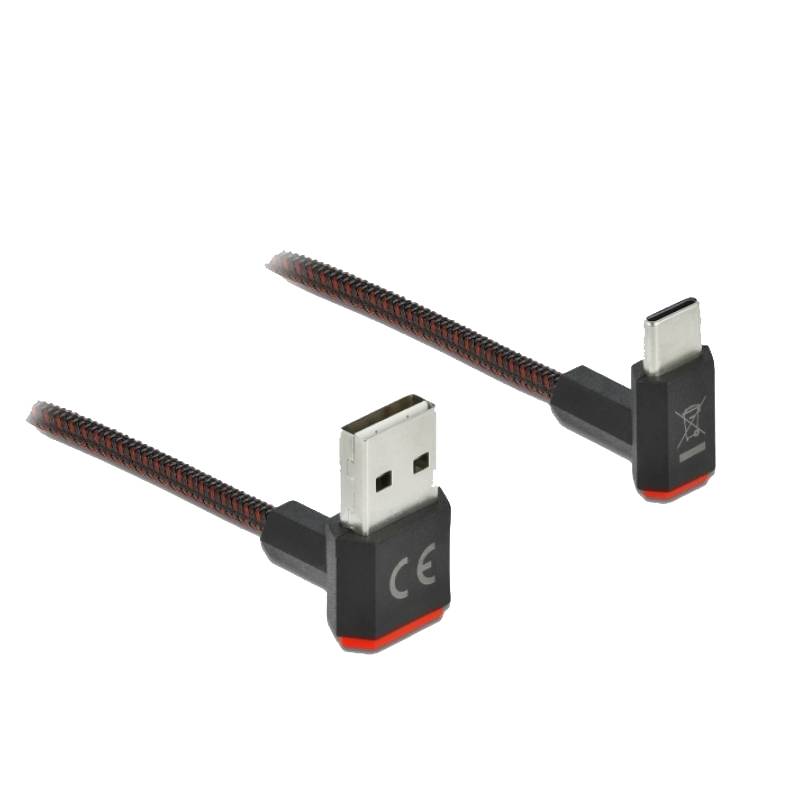 Viva tij Straat Delock USB-A naar USB-C Kabel - USB 2.0 - USB-A Haaks naar boven en onder -  2 meter - Zwart