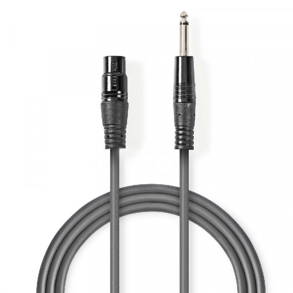 XLR 3-pin (v) - 6,35mm Mono Jack (m) Kabel - 10 meter - Antraciet