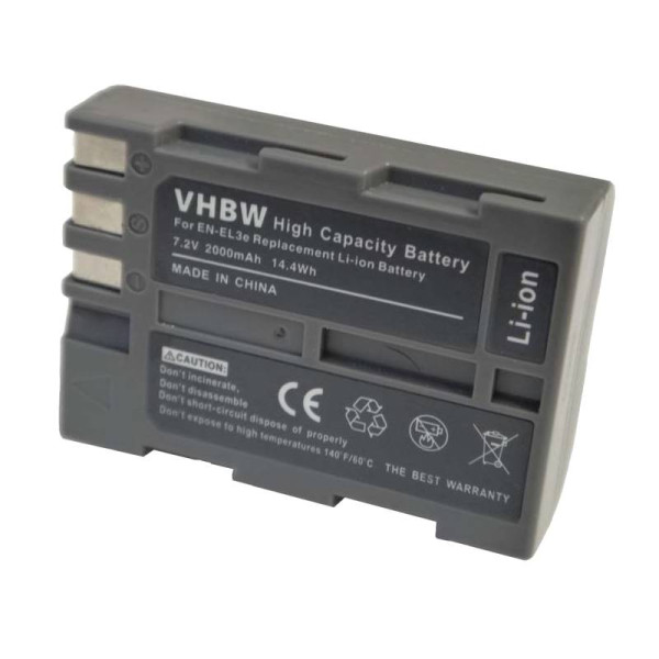 Accu voor Nikon EN-EL3e, EN-EL3, EN-EL3a - 7,2V - 2000mAh - met info chip - Grijs