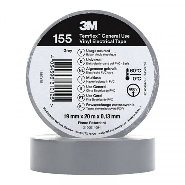 3M Isolatie Tape - 19mm breed - 0,127mm dik - 20 meter - Grijs