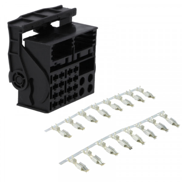 Quadlock Connector Mannelijk - 16-pins - Inclusief 16 Vrouwelijke Pinnen - Zwart