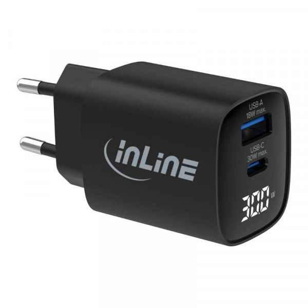 InLine USB Oplader - 30W - USB-A en USB-C - PD - GaN - Zwart