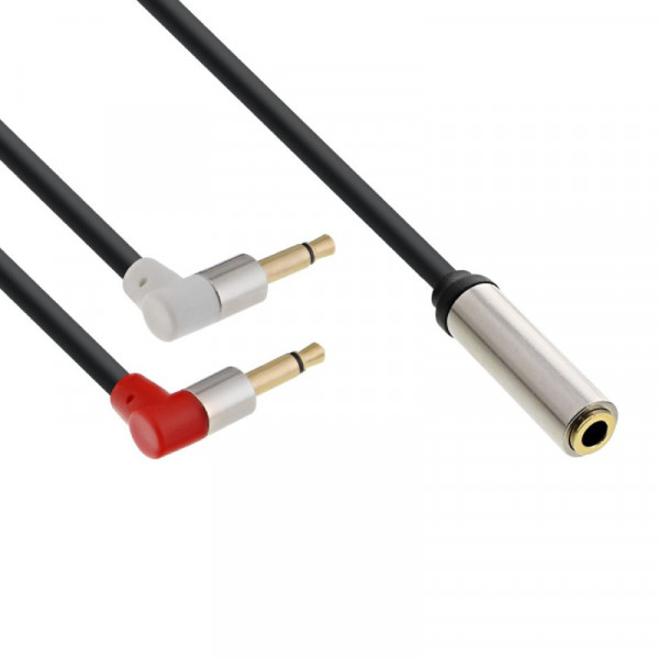 Slim 3,5mm (v) - 2x Haakse 3,5mm Stereo Jack (m) Splitter Adapter - Verguld - 1 meter - Zwart