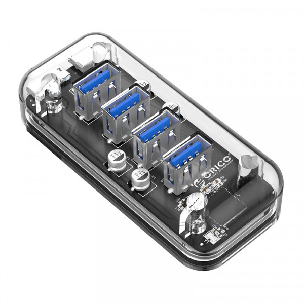 Orico USB-A Hub - 4x USB-A - Extra poort voor Voeding - USB 3.2 Gen 1 - 1 meter - Transparant