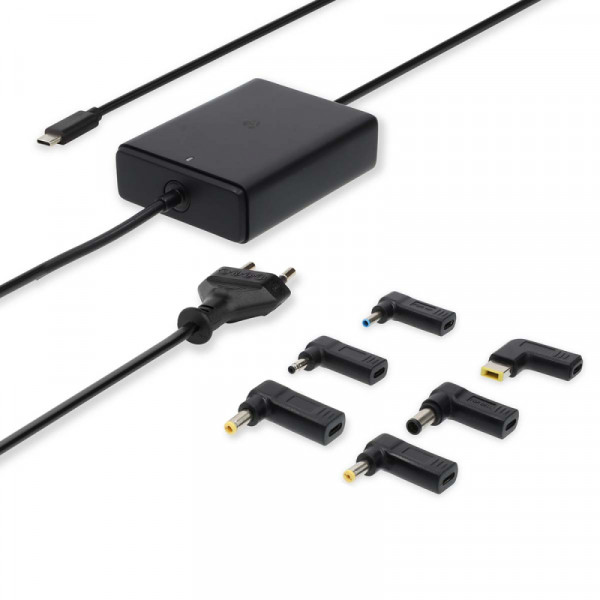 Universele USB-C Voedingsadapter - 5-20V - 2,4-3,25A - 65W - 7 pluggen - 1,8 meter - Zwart
