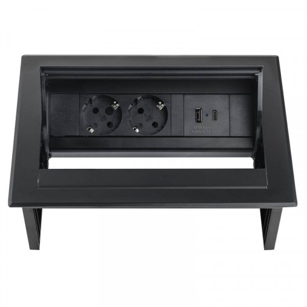 Power Desk In - 2x Schuko - USB-A en USB-C oplaadpoort - 1 meter eGST (m) - Zwart