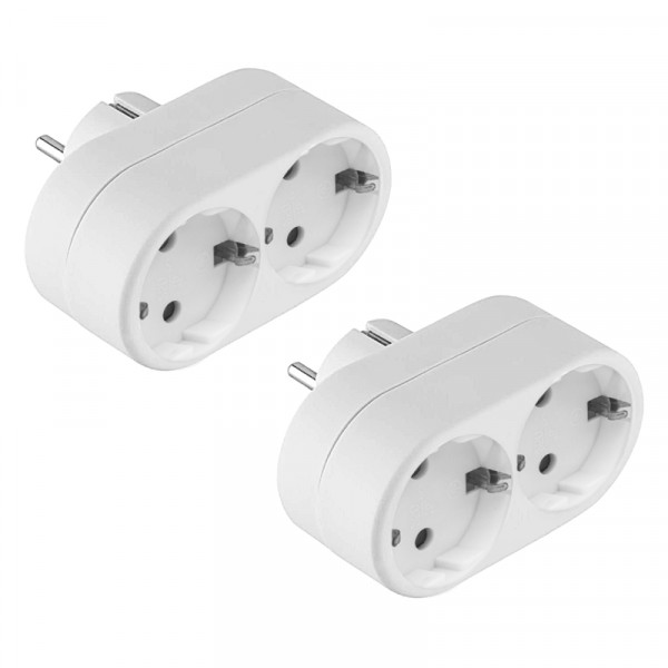 2-PACK Horizontale Stopcontact Splitter - 2-voudig - Verticale Stopcontacten - Randaarde - Wit