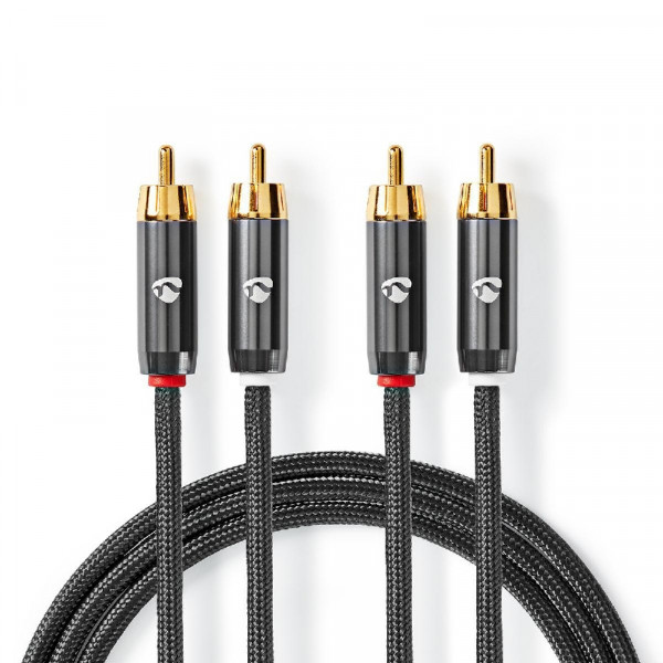 Stereo Tulp Kabel - Nylon Sleeve - Verguld - 5 meter - Gunmetal