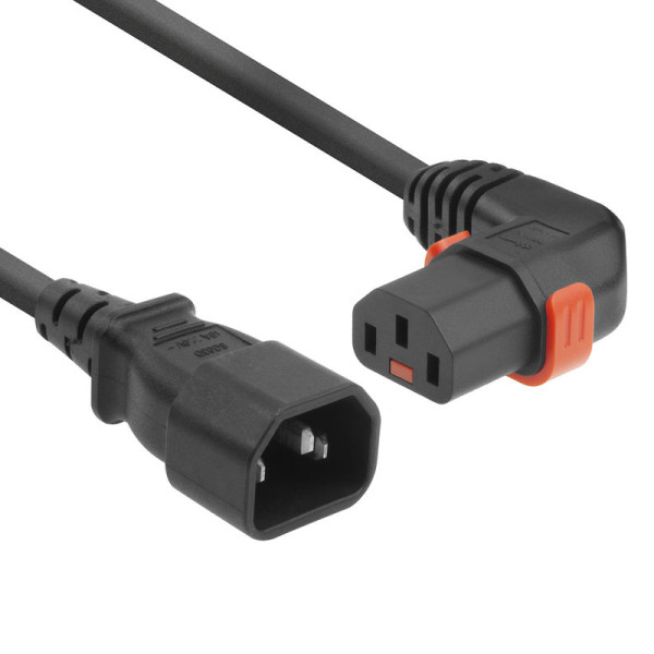 C13 IEC Lock Haaks Links - C14 Verlengkabel - 3 x 1mm2 - 3 meter - Zwart
