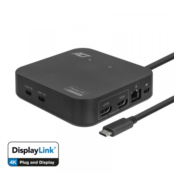 ACT USB-C Dockingstation - 4K 60Hz - 2x HDMI, RJ45, 2x USB-C, 4x USB-A, USB-C PD - 1 meter - Zwart