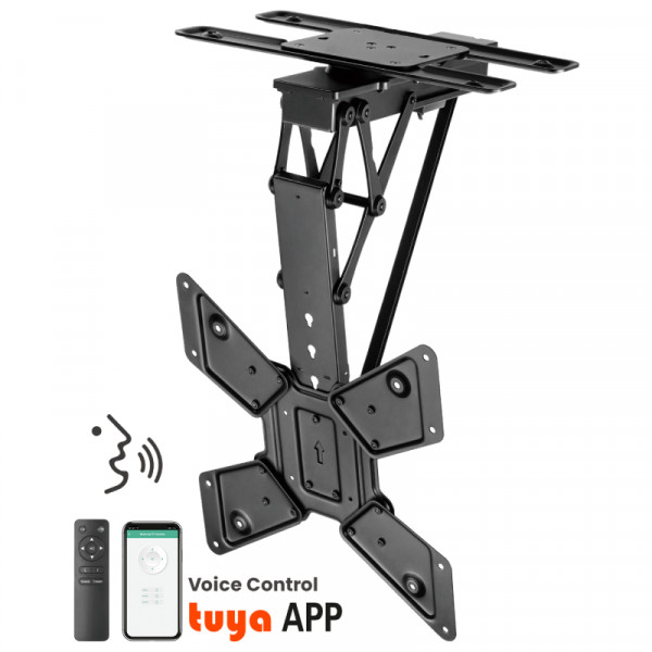 Gemotoriseerde TV Plafondbeugel - 23-65 inch - Uitklapbaar en draaibaar via stem - 30kg - Zwart