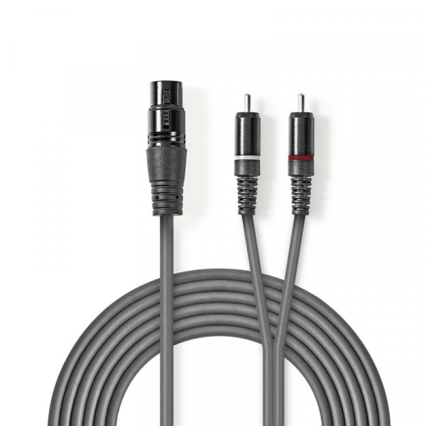 XLR 3-pin (v) - Stereo Tulp (m) Kabel - 3 meter - Antraciet