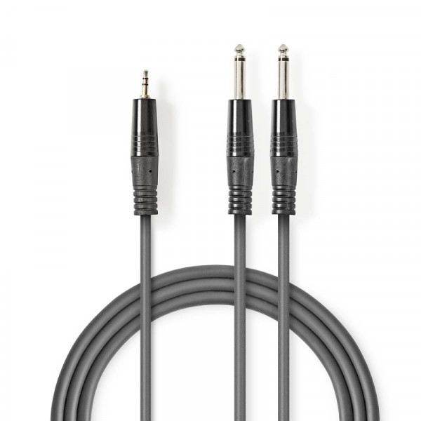 3,5mm Stereo Jack (m) - 2x 6,35mm Mono Jack (m) Kabel - 3 meter - Antraciet