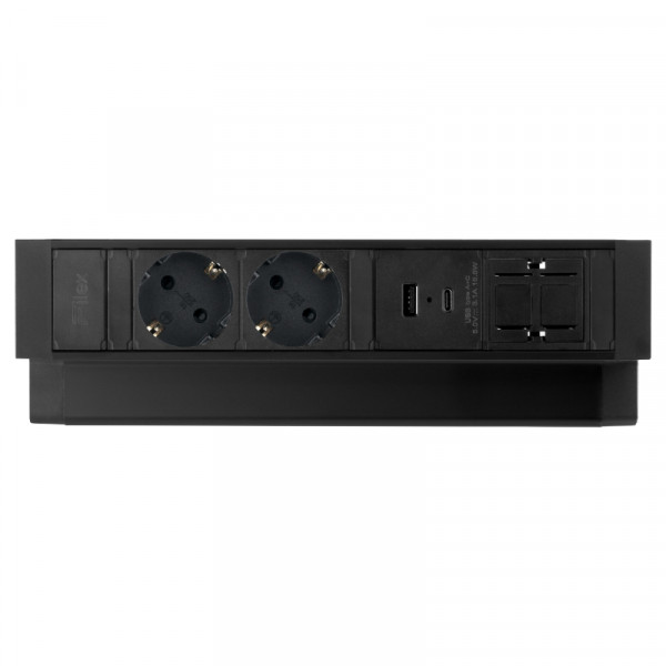 Power Desk Up 2.0 - 2x Schuko - USB-A en USB-C oplaadpoort - 1x Keystone - 1 meter eGST (m) - Zwart