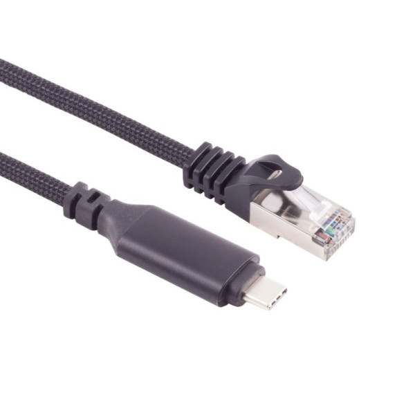 USB-C (m) naar RJ45 (m) Gigabit Ethernet Kabel - S/FTP - Nylon Sleeve - 15 meter - Zwart