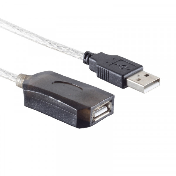 Actieve USB Verlengkabel - USB 2.0 - Basic - 5 meter - Transparant/Zwart