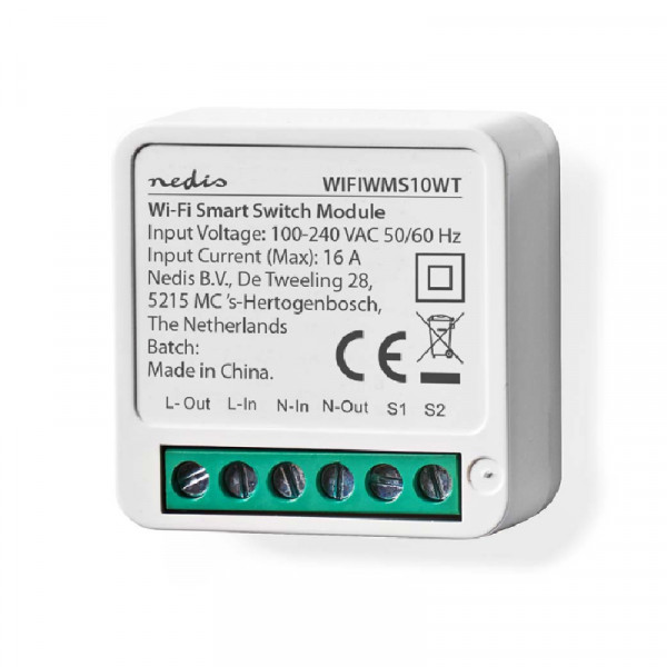 Slimme Wifi Stroomschakelaar - Tot 3680W - kroonsteen aansluiting - 4,1x4,1x2 cm - Wit