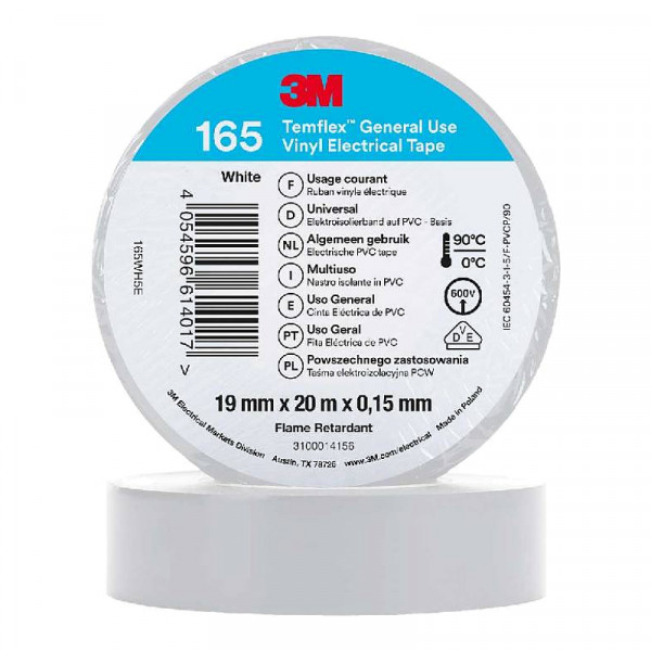 3M Isolatie Tape - 19mm breed - 0,152mm dik - 20 meter - Wit