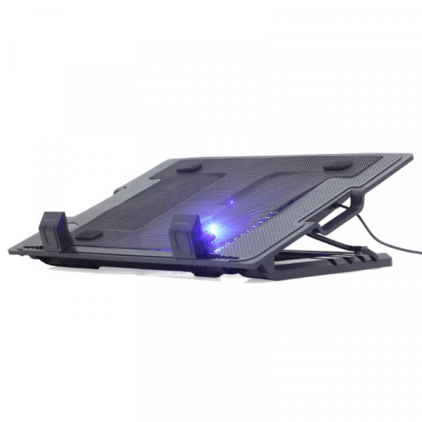 Verstelbare Laptopstandaard - Tot 17 inch - met Koelventilator - 2-poorts USB Hub - Zwart/Blauw