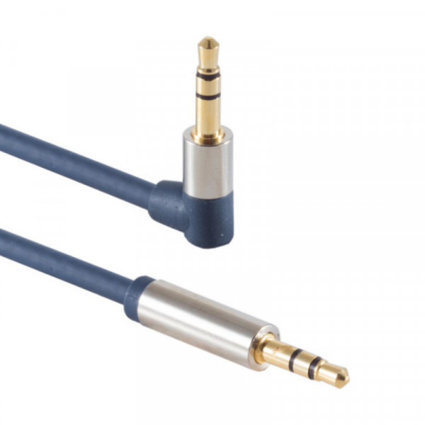 3,5mm Stereo Jack Kabel - Een kant haaks - Verguld - Premium - 0,75 meter - Blauw