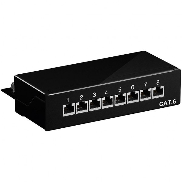 8-poorts Cat6 Patchpaneel - STP Afgeschermd - 1U - Zwart