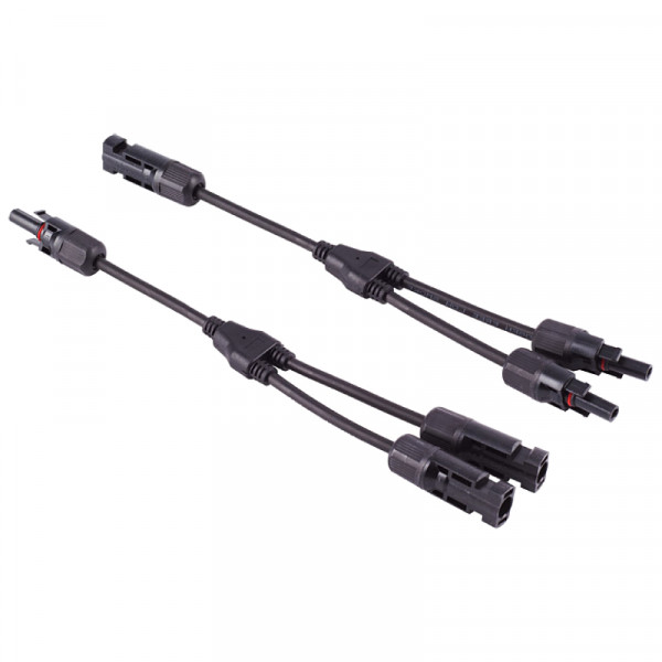MC4 Solar Y-kabel Set - 1x (m) naar 2x (v) en 1x (v) naar 2x (m) - 4mm2 - 0,3 meter - Zwart