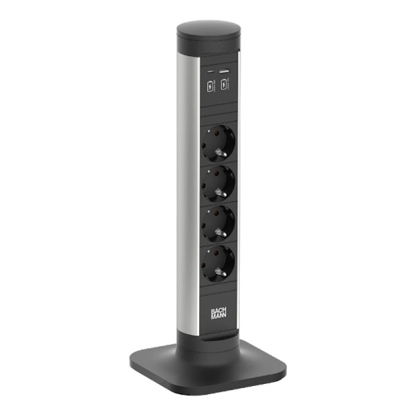Bachmann Cycle Pole S - 4x Schuko - USB-A en USB-C oplaadpoort - 2,5 meter - Zwart