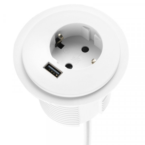 Power Spot - 1x Schuko - 1x USB-A oplaadpoort - 60mm - 1,7 meter - Wit