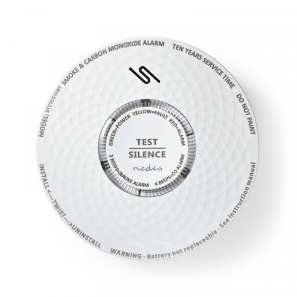 Rook- en Koolmonoxidemelder - Geïntegreerde batterij - 85dB - 134mm - Wit