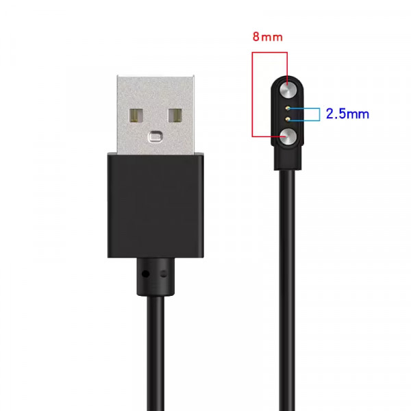 Oplaadkabel voor diverse smartwatches - Universele 2,5-8mm connector - 0,6 meter - Zwart