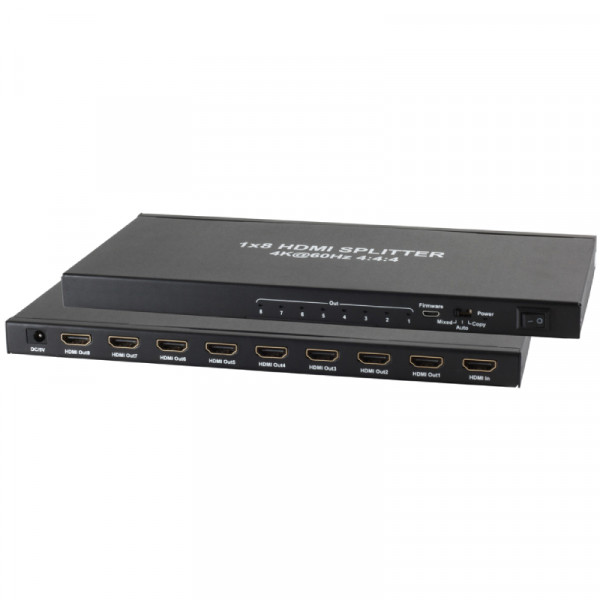 HDMI Splitter - 8-poorts - 4K 60Hz - Metaal - Zwart